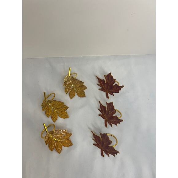 Set of 6 Napkin Rings Fall Leaves Dinner Party Entertaining Dining Table - Picture 4 of 8